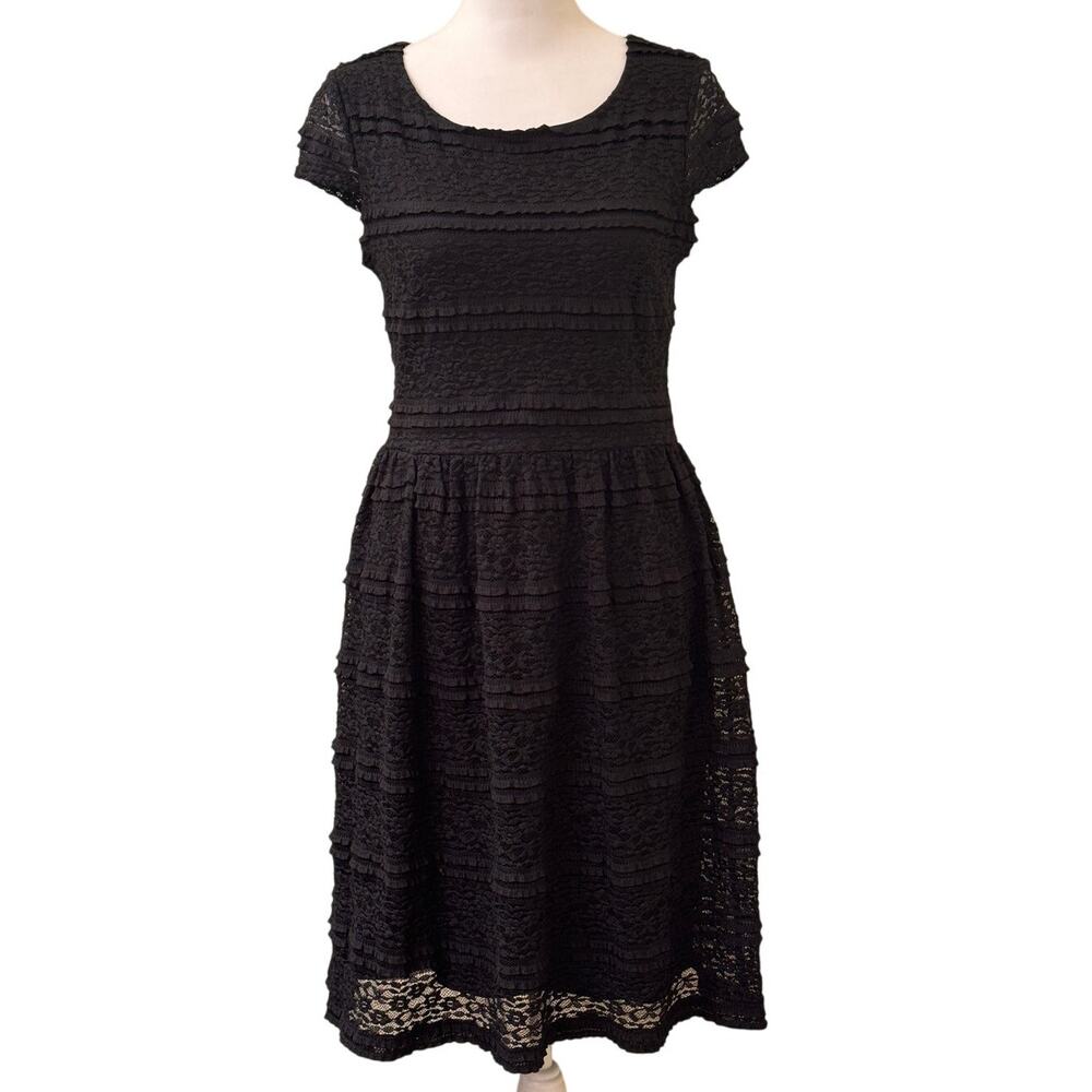 Enfocus Studio Black Lace Lined Dress Cap Sleeves Size 6